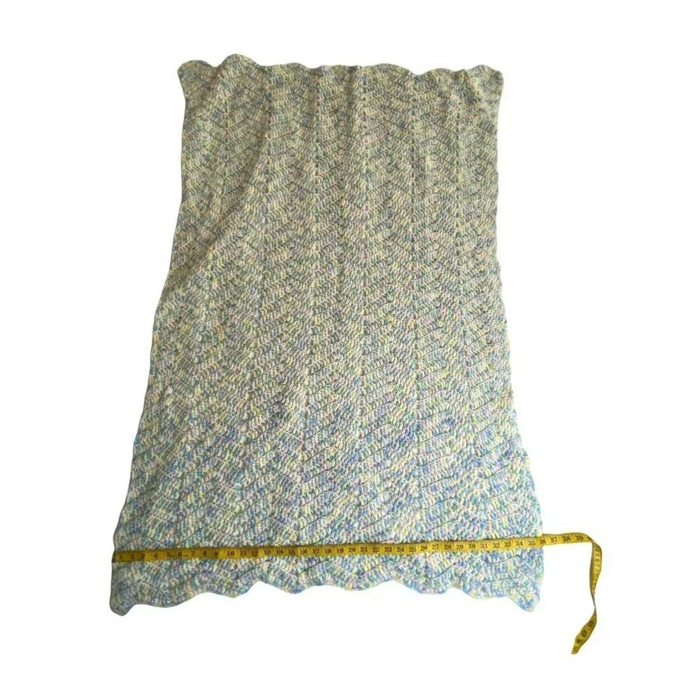 Vintage Hand Crocheted Afghan Chair Throw Baby Blanket 53x36 Pastel Boho Cottage
